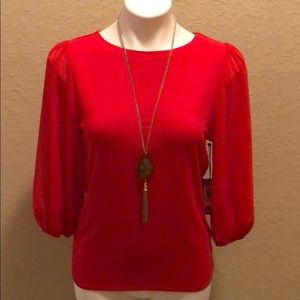 Vince Camuto Red Illusion Sleeve Blouse